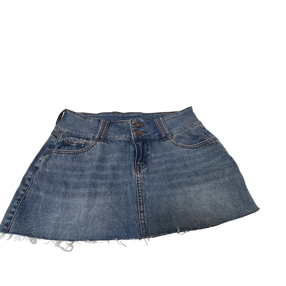 Sincerely Jules woman's Denim Mini Skirt Medium Wash Raw Hem Size 5/27 boho ,Y2K
